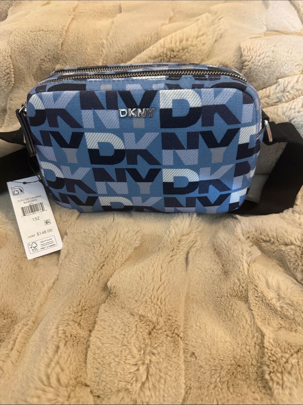 DKNY Blue Camera Crossbody Bag with Black Strap